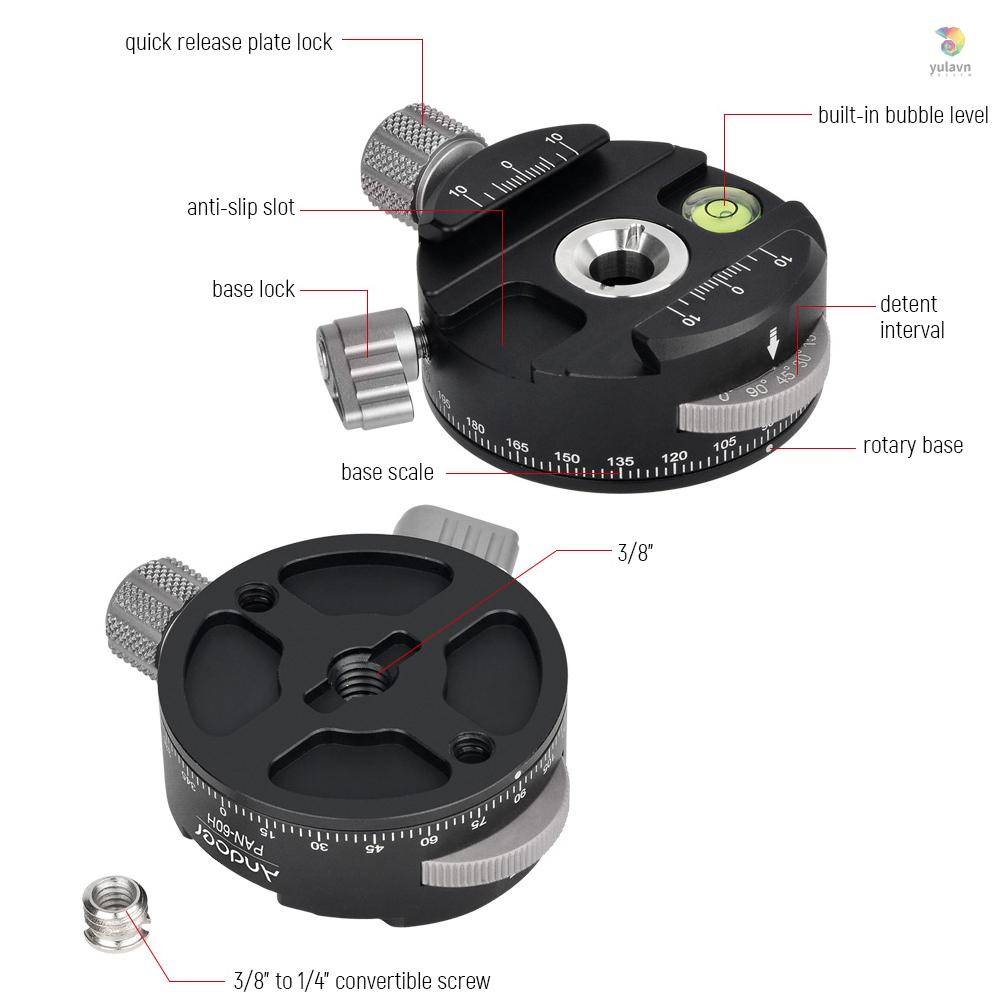 Đầu Bóng Chân Máy Ảnh Andoer PAN-60H Kèm Kẹp Cố Định Chỉ Số