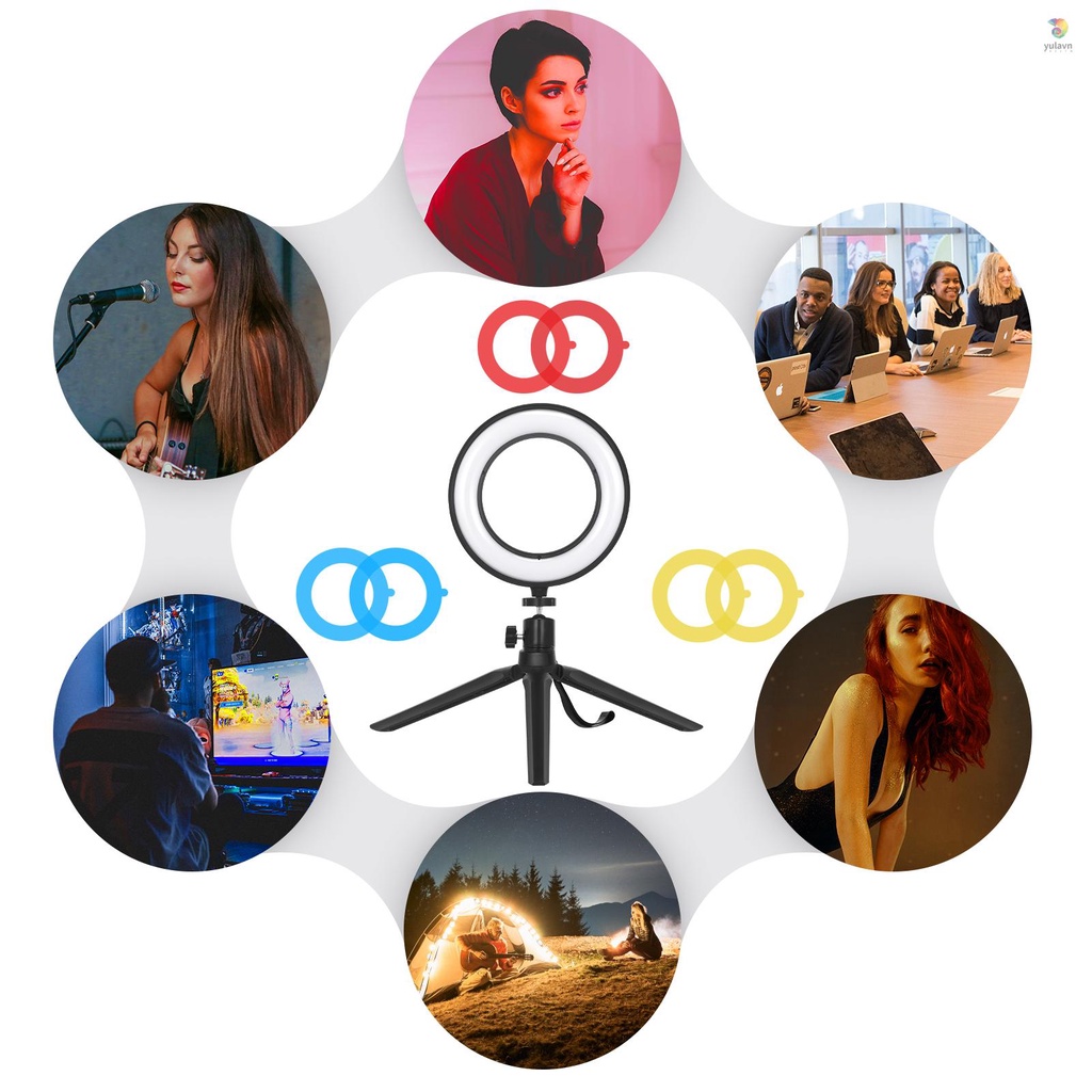 Set 2 Đèn LED USB 6 Inch 5600K + 2 Chân Máy Ảnh + 2 Đầu Bóng Linh Hoạt + Bộ Lọc 6 Màu (Đỏ / Vàng / Xanh Dương)