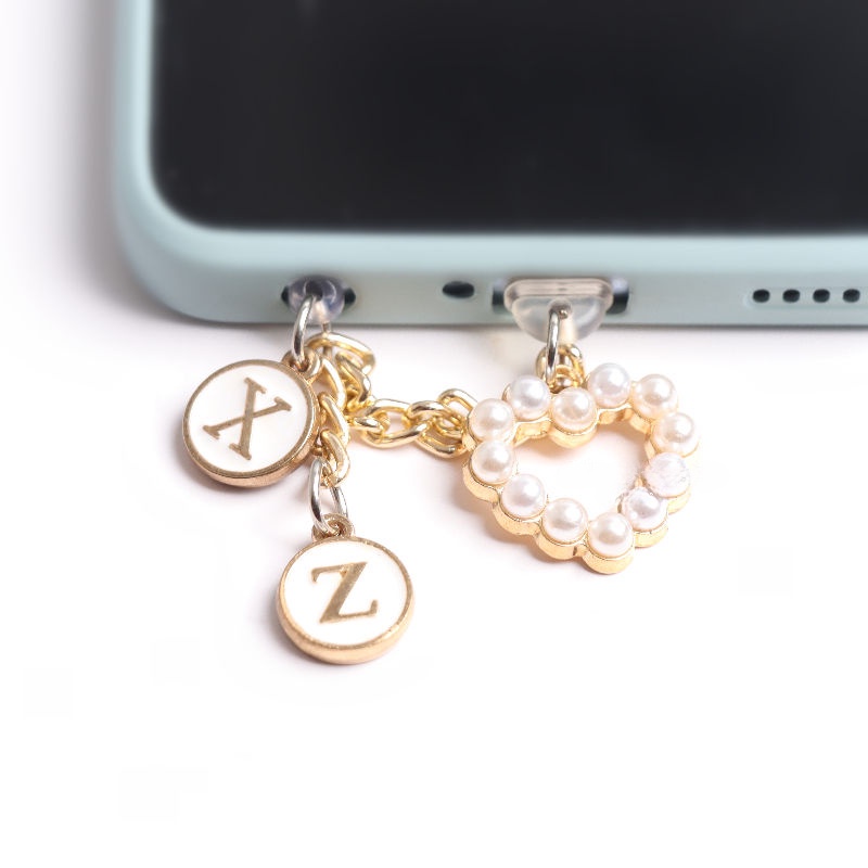 Nút Chống Bụi Cổng Sạc Điện Thoại Di Động diy Đính Hạt Ngọc Trai Hình Trái Tim Có Thể Tùy Chỉnh Chống Bụi