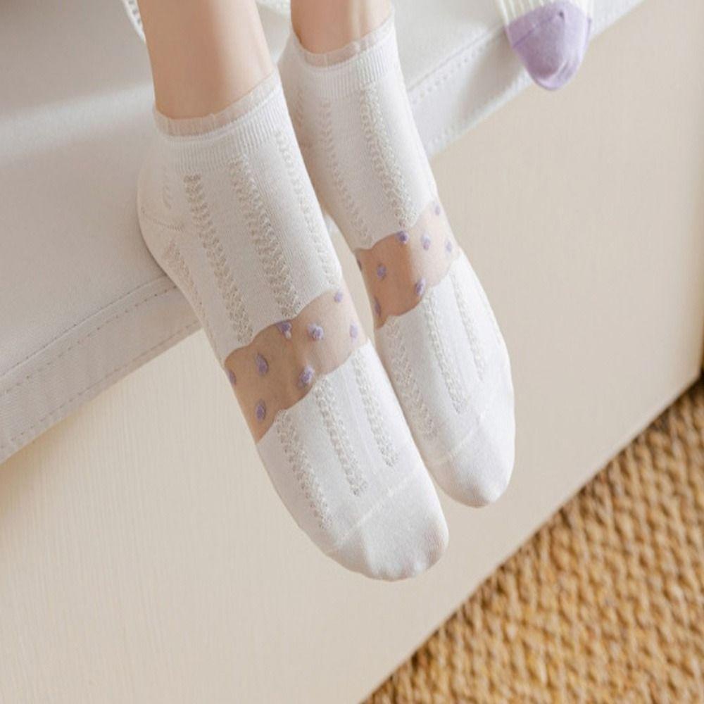 CABEZA Vớ Cotton Lụa Trong Suốt Siêu Mỏng Thấm Hút Mồ Hôi Thoáng Khí Chống Ma Sát Thêu Hoa
