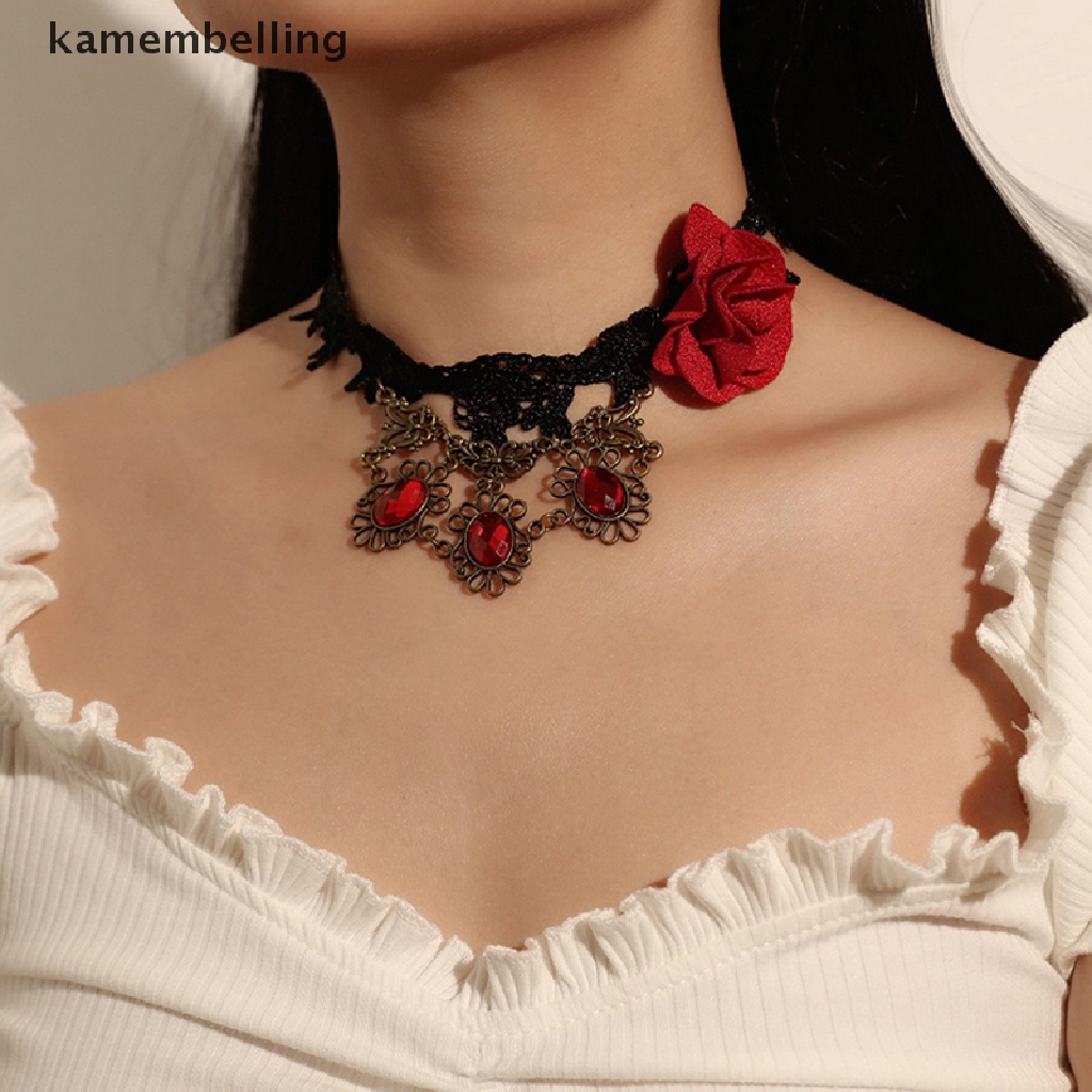 Vòng Cổ Choker Ren Hoa Đính Đá Pha Lê Phong Cách Gothic