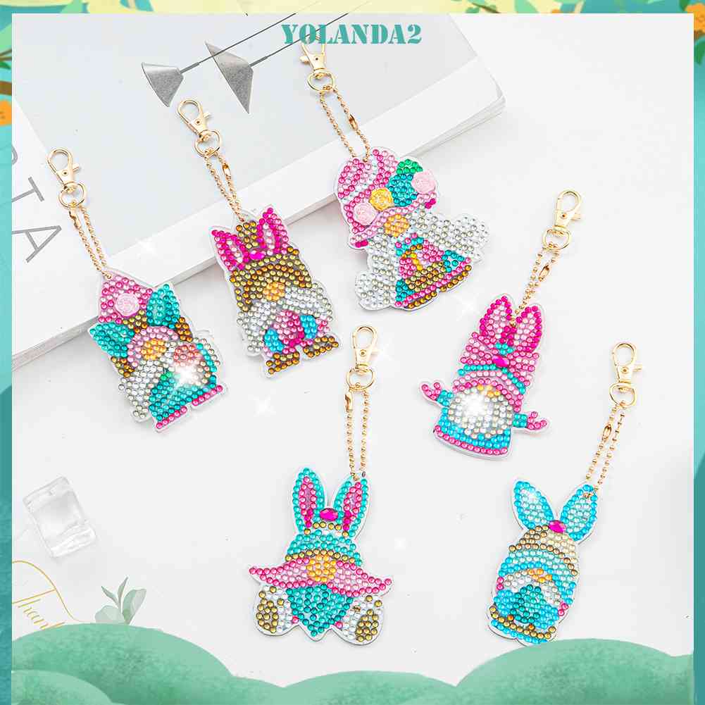 Set 6 Móc Khóa Đính Đá Thủ Công DIY Đa Ứng Dụng Cho Nữ