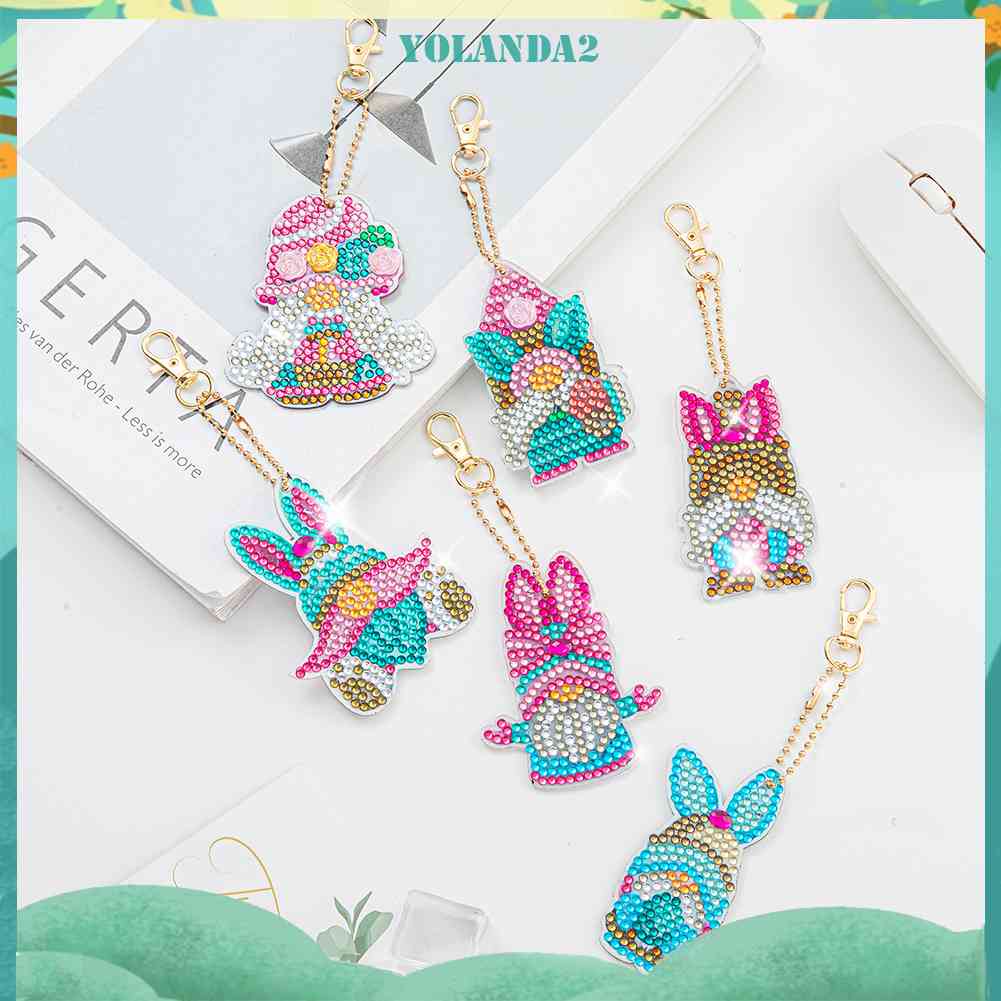 Set 6 Móc Khóa Đính Đá Thủ Công DIY Đa Ứng Dụng Cho Nữ