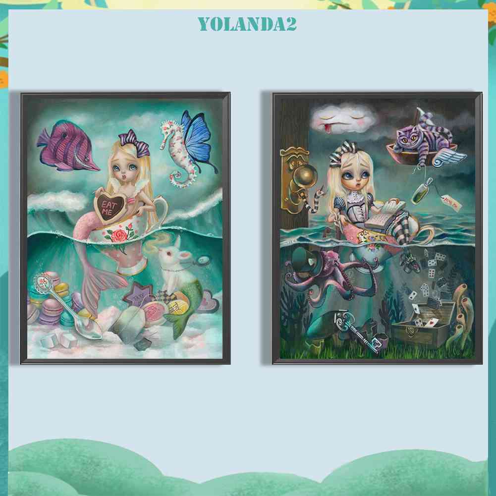 Bộ Tranh Đính Đá 5D Họa Tiết Alice in Wonderland Độc Đáo DIY Dùng Trang Trí Nhà Cửa