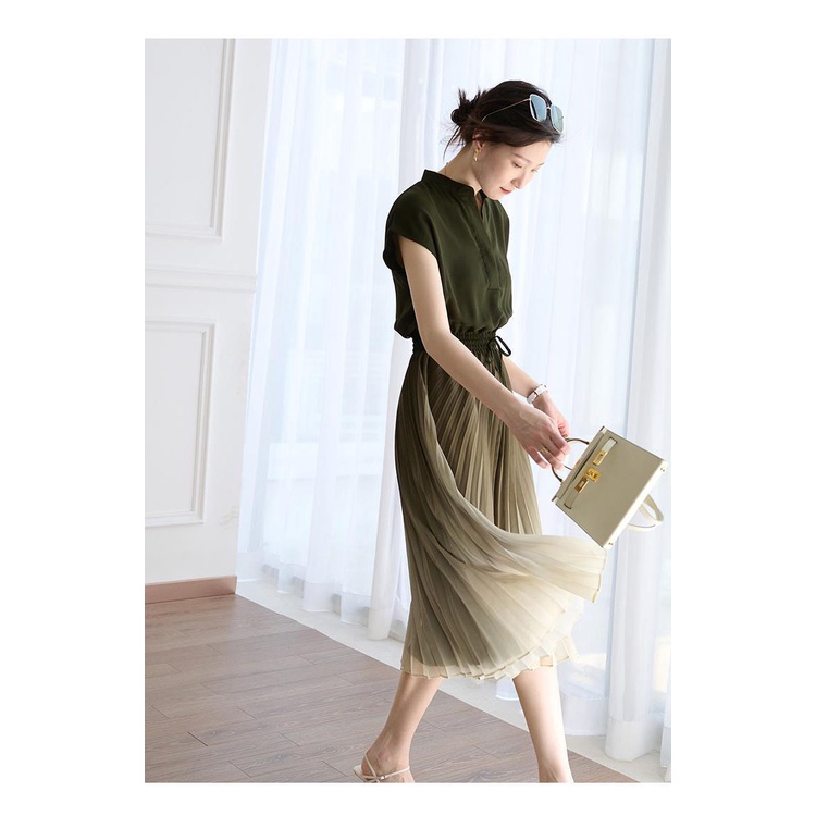 Đầm váy midi xếp li xanh ombre Xiny  D2023