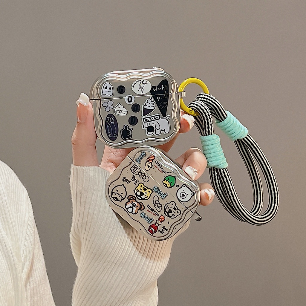 Vỏ Bảo Vệ Hộp Sạc Tai Nghe Bluetooth Không Dây AirPods 1 2 gen3 pro2 2022 Bằng PC Cứng Mạ Điện Họa Tiết Hoạt Hình Màu Bạc Chống Rơi