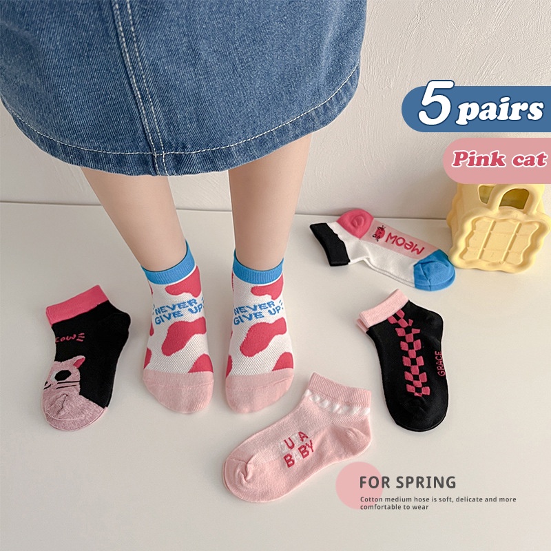 LJMOFA Set 5 Đôi Vớ Cotton Phối Lưới Thoáng Khí Thoải Mái Nhiều Kiểu Dáng Dễ Thương Dành Cho Bé Gái 1-12 Tuổi