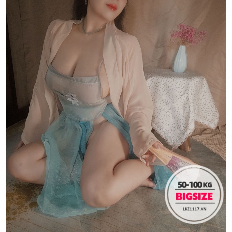 Set Bộ Đồ Ngủ sexy gợi cảm 3 mảnh Bigsize cosplay cổ trang trung quốc quyến rũ cho người mập béo nữ