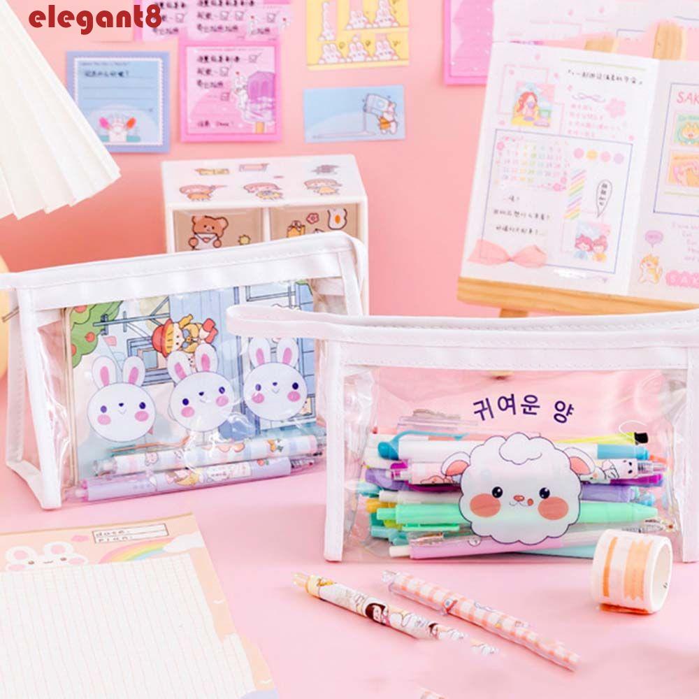 Túi Đựng Bút Bằng PVC Trong Suốt Dung Tích Lớn Phong Cách Hàn Quốc