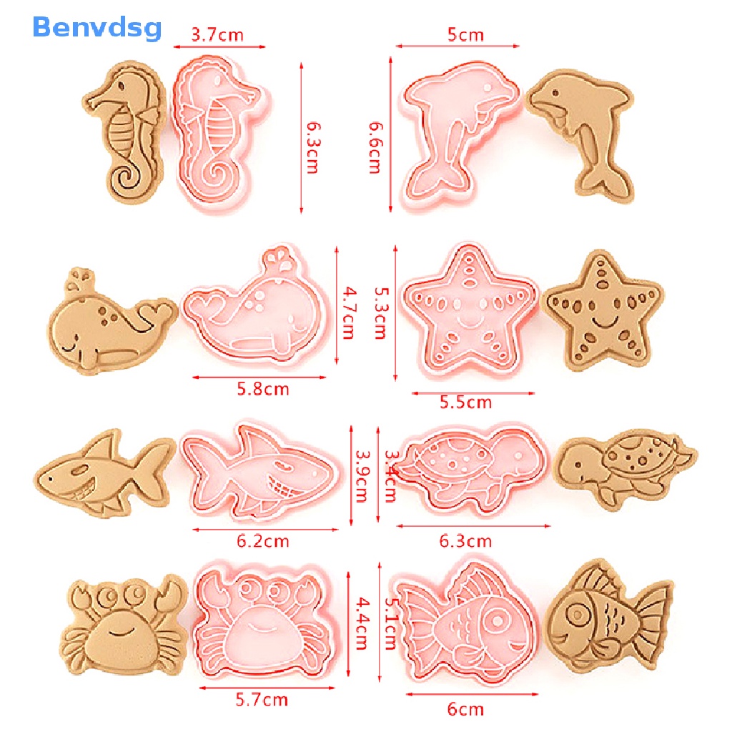 Bộ 8 Khuôn Cắt Bánh Quy Hình Động Vật Biển Hoạt Hình 3D
