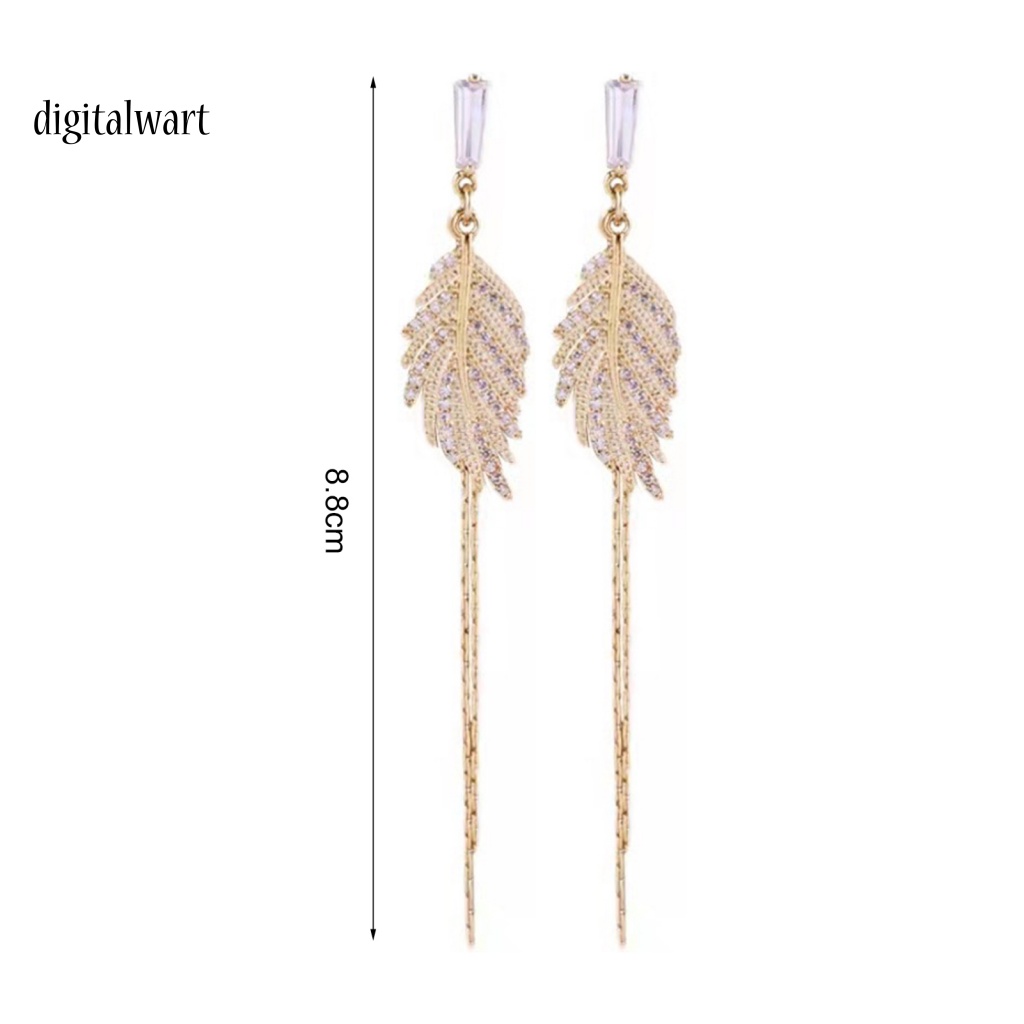 Kỹ Thuật Số| 1 Đôi Bông Tai Dáng Dài Hình Chiếc Lá Đính Đá Sáng Bóng Dành Cho Nữ