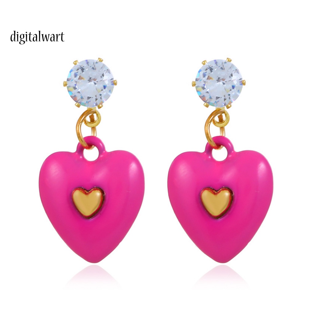 Kỹ Thuật Số| 1 Đôi Bông Tai Đính Đá Zircon Trái Tim Màu Sắc Tươi Sáng Dành Cho Nữ