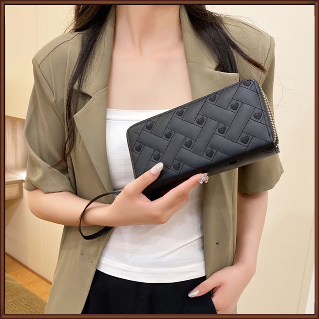 Ví Da Pu Màu Trơn Dáng Dài Có Khóa Kéo Đôi Thời Trang Cho Nữ