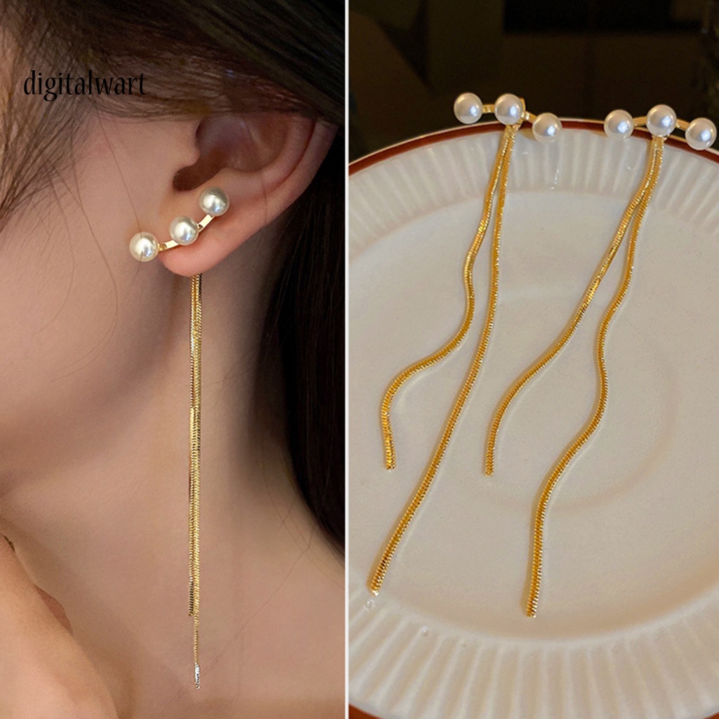 Kỹ Thuật Số| 1 Đôi Bông Tai Dài Tua Rua Đính Ngọc Trai Giả