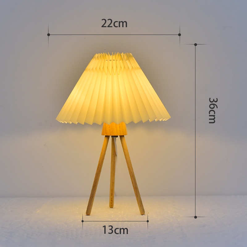 Đèn Ngủ Để Bàn Chân Gỗ Xếp Ly Ba Chân Kiểu Dáng Hàn Quốc