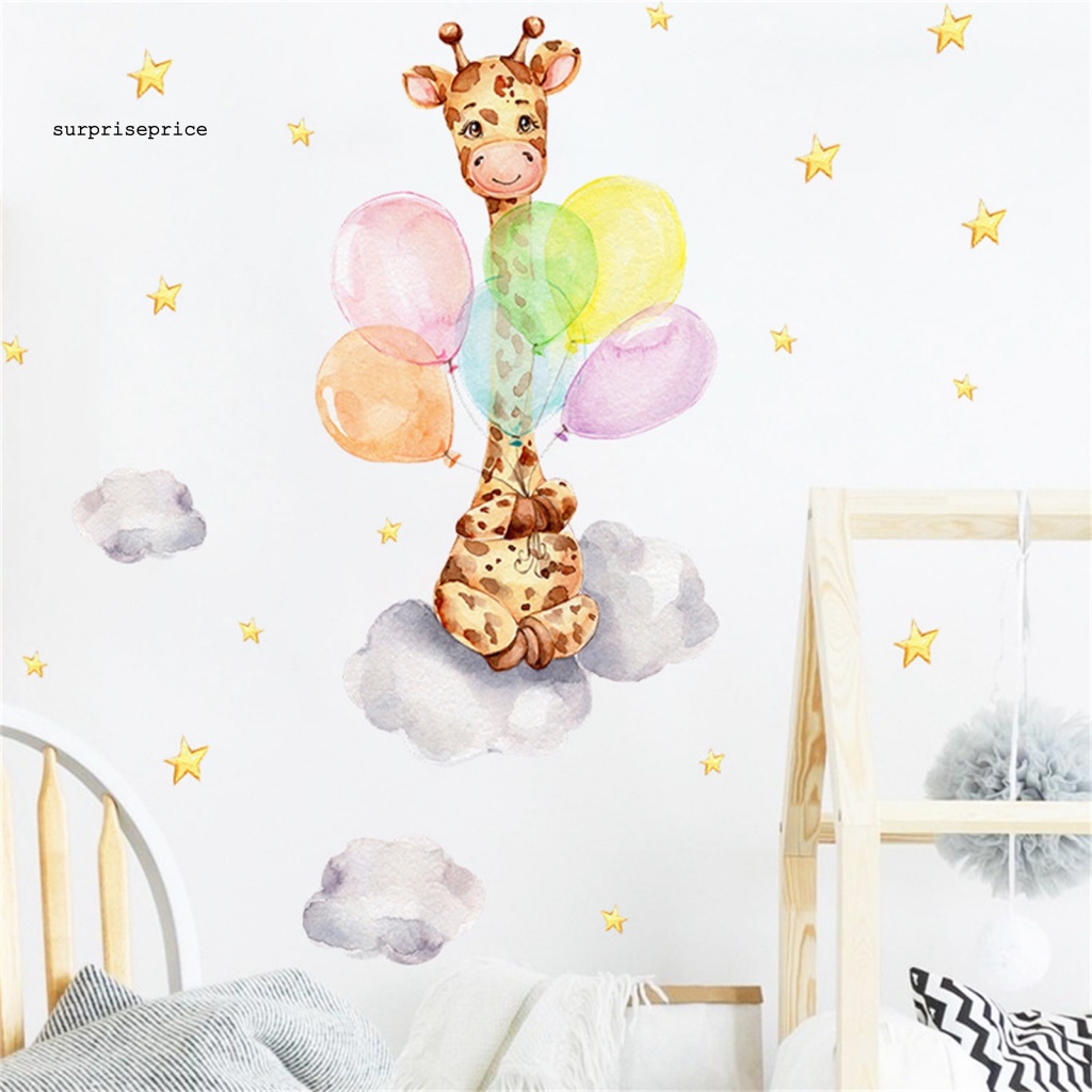 Sticker Dán Tường Tự Dính Bằng PVC Hình Hươu Cao Cổ Và Bong Bóng Dễ Thương