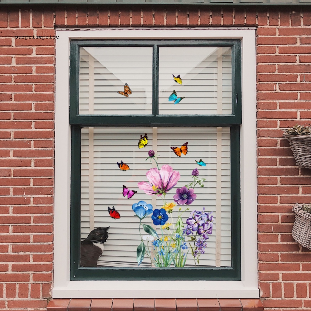 Decal dán tường Cửa Sổ Tĩnh Điện Chống Nước Chống Va Chạm Hình Hoa Bướm Hai Mặt Cho Nhà Ở