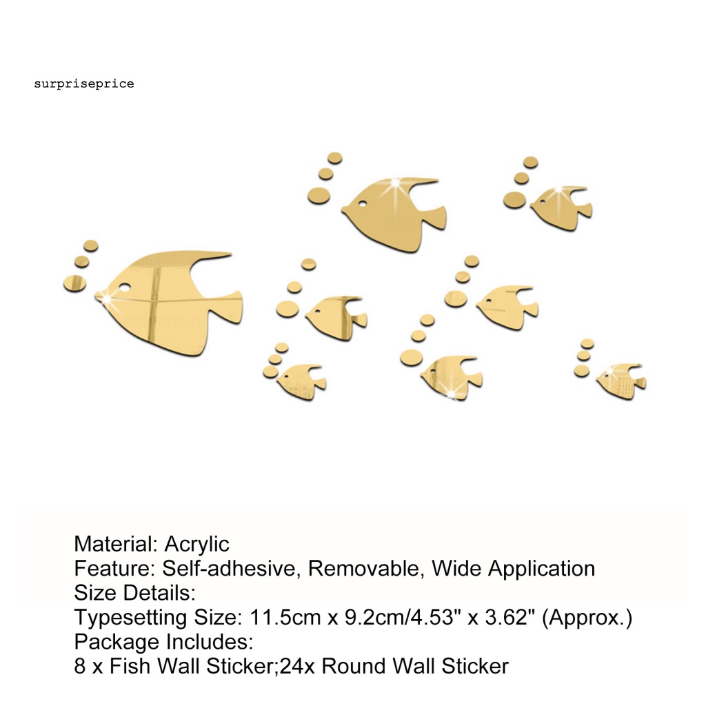 1 Bộ Decal dán tường Hiệu Ứng Gương 3D Hình Cá Biển Bằng Acrylic Chống Trầy Trang Trí Nhà Cửa