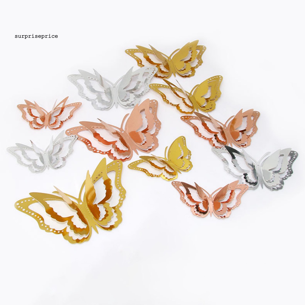 Set 12 Sticker Dán Tường Họa Tiết Bướm 3D Trong Suốt Trang Trí Nhà Ở