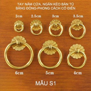 01 Tay nắm ngăn kéo, cánh tủ phong cách cổ điển, bằng đồng, mẫu S1