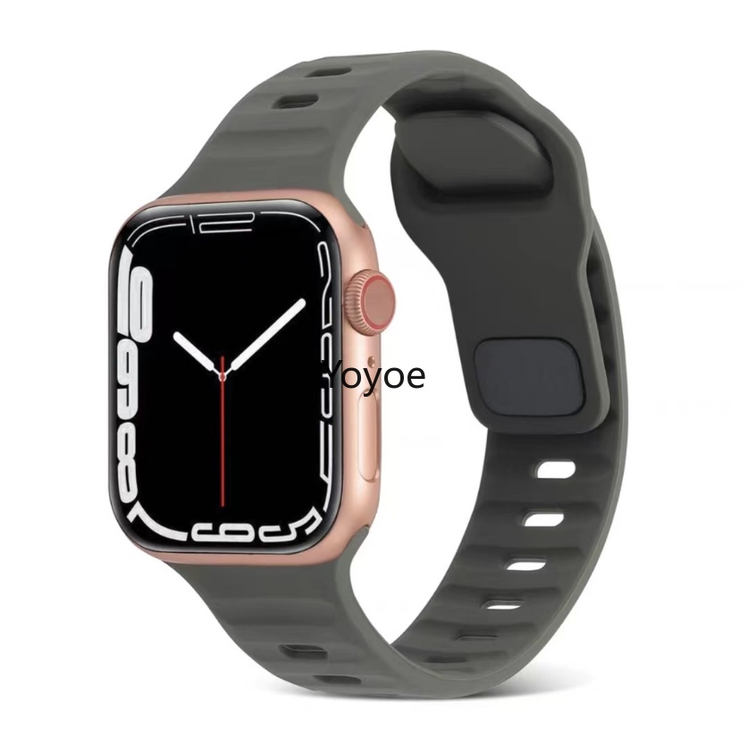 Dây Đeo Đồng Hồ Bằng Silicon Mềm Màu Đen Khóa Vuông Cho iWatch Series 8 7 SE 6 5 4 3 2 1 49mm 41mm 44mm 40mm 42mm 38mm