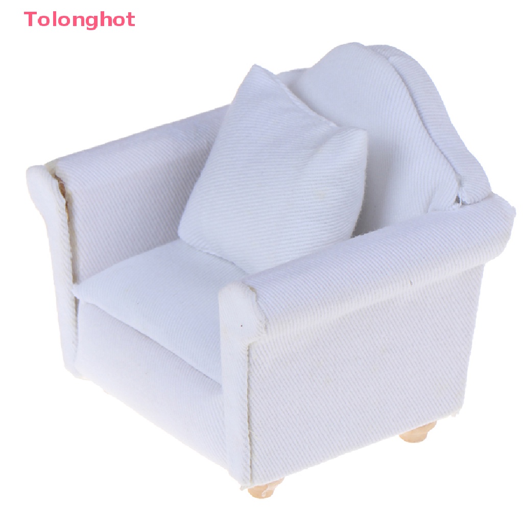 Mô Hình Ghế Sofa Màu Trắng Có Đệm Lưng Trang Trí Nhà Búp Bê 1 / 12