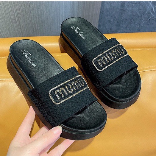 Dép bánh mỳ Fashion đúc nguyên khối cao su chữ CC đế cao 6cm FCC TRANGBIHUE