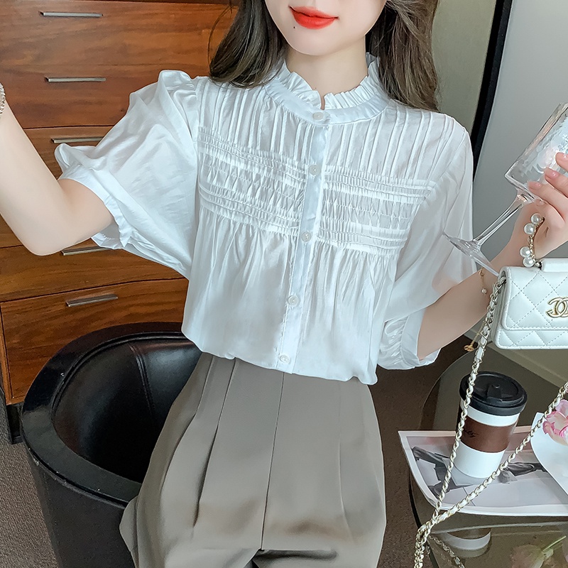 Áo Sơ Mi Tay Lửng Cổ Lá Sen Phong Cách Cung Điện Mùa Hè Kiểu Mới