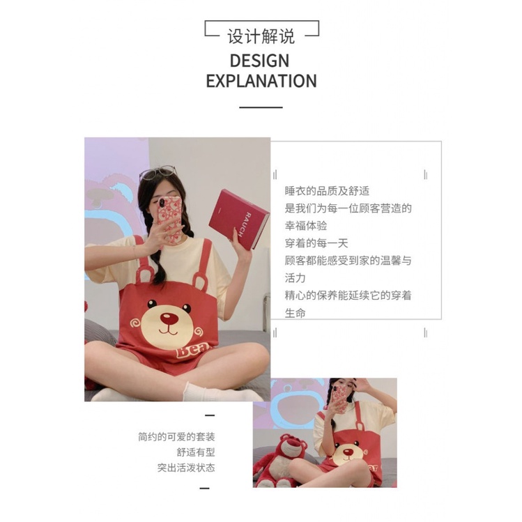 Bộ Đồ Ngủ Tay Ngắn Dáng Rộng In Họa Tiết Dễ Thương Phong Cách Nhật Bản Thời Trang Mùa Hè Cho Nữ