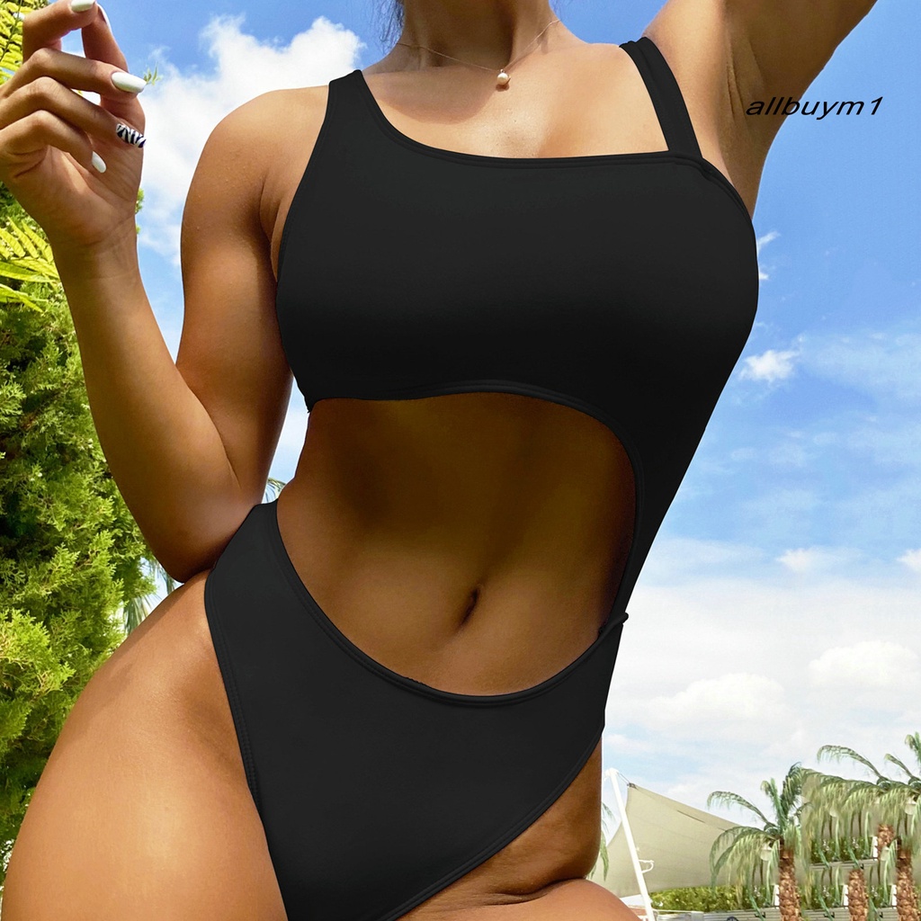 Bộ Đồ Bơi Bikini Màu Trơn Có Đệm Ngực Không Gọng Dây Mỏng Vừa Vặn Cho Nữ