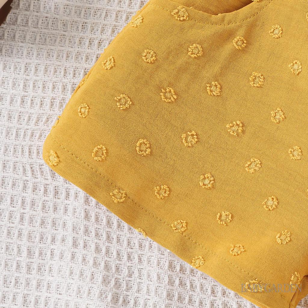 Bộ Áo Hai Dây Cài Nút + Quần Short Dây Rút Màu Vàng Thời Trang Mùa Hè Cho Bé Gái 6-24 Tháng Tuổi