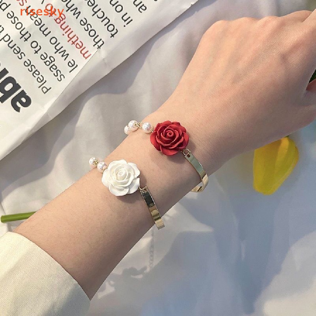 Vòng Đeo Tay Chuỗi Xích Gắn Hình Hoa Hồng Và Ngọc Trai Phong Cách Vintage Cho Nữ