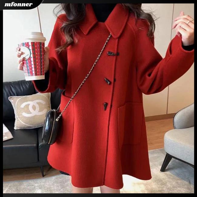 Áo Khoác Dài Ngang Gối Tay Dài Cổ Búp Bê Một Hàng Khuy Màu Trơn Dày Dặn Thời Trang Mùa Đông Cho Nữ