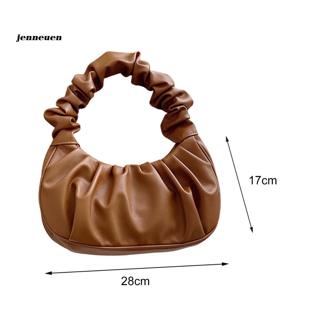 Túi Tote Đeo Vai Giả Da Màu Trơn Xếp Ly Có Quai Cầm Cho Hoạt Động Ngoài Trời