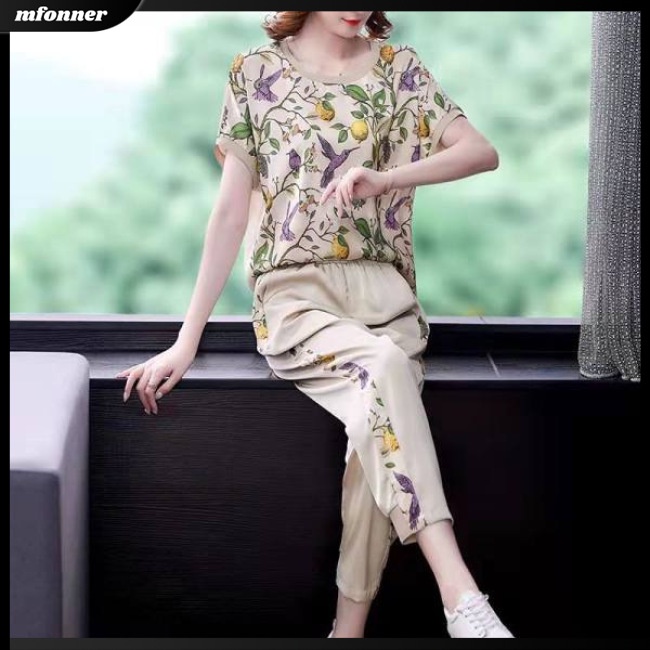 Set Đồ Mùa Hè 2 Món Gồm Áo Croptop Tay Cộc Dáng Rộng + Quần Dài Cho Nữ