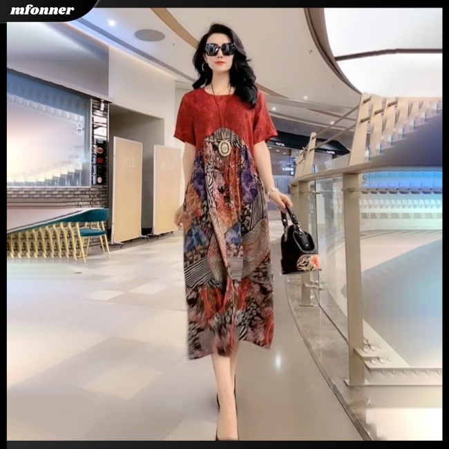 Đầm Dáng Chữ A Tay Ngắn Cổ Tròn Dáng Rộng In Họa Tiết Thổ Cẩm Kiểu Retro Thời Trang Cho Bạn Gái