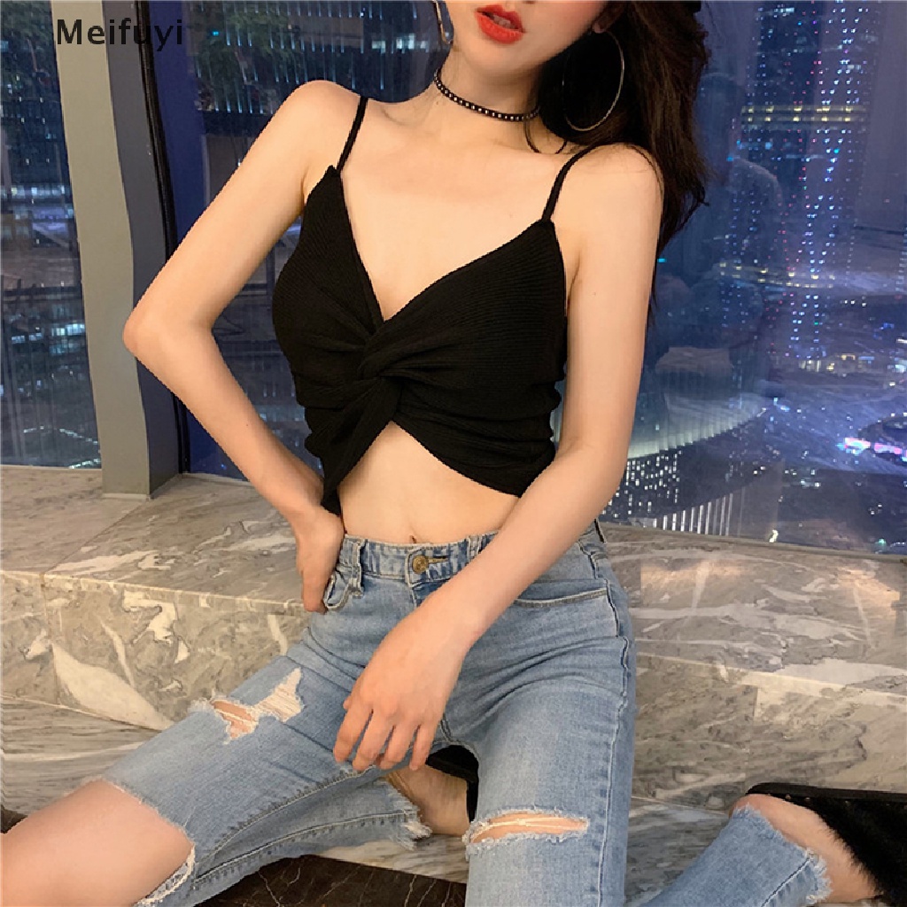 Áo Croptop Dệt Kim Hai Dây Màu Sắc Trơn Quyến Rũ Thời Trang Mùa Hè Cho Nữ