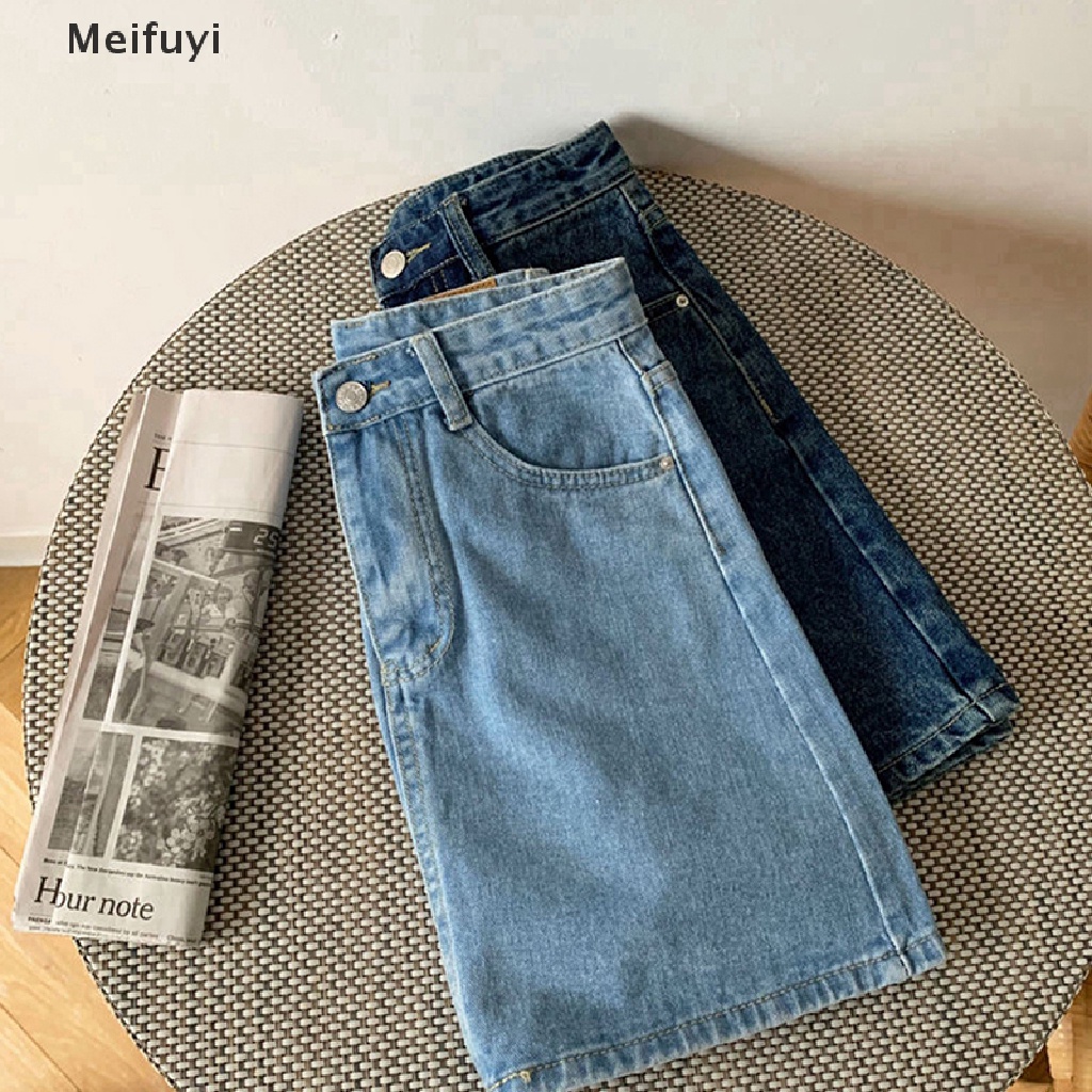 [Meifuyi] Chân Váy Denim Mini Dáng Chữ A Màu Trơn Phối Khóa Kéo Phong Cách Retro Hong Kong Mùa Hè Dễ Phối Đồ Dành Cho Nữ