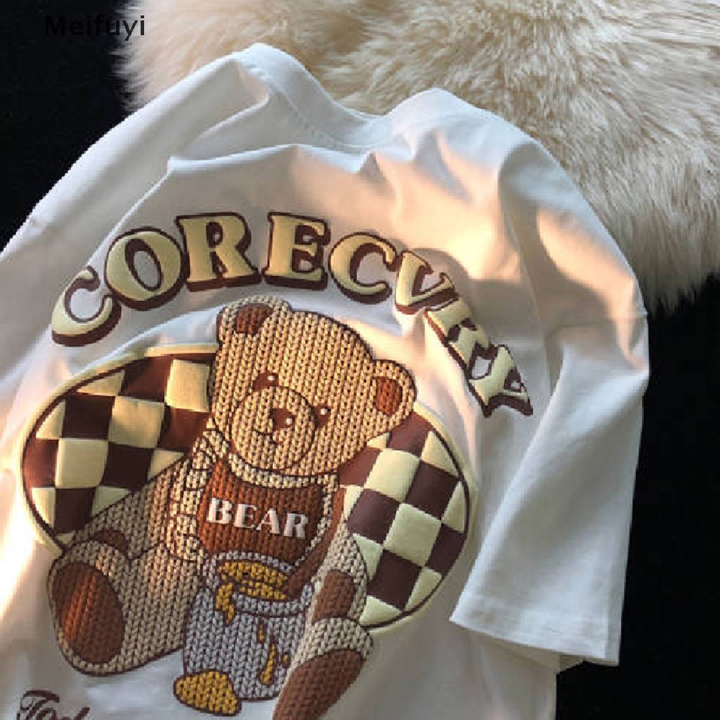 Áo Thun Ngắn Tay Cổ Tròn Dáng Rộng In Hình Gấu Hoạt Hình Thời Trang Mùa Hè Giản Dị Dành Cho Nữ