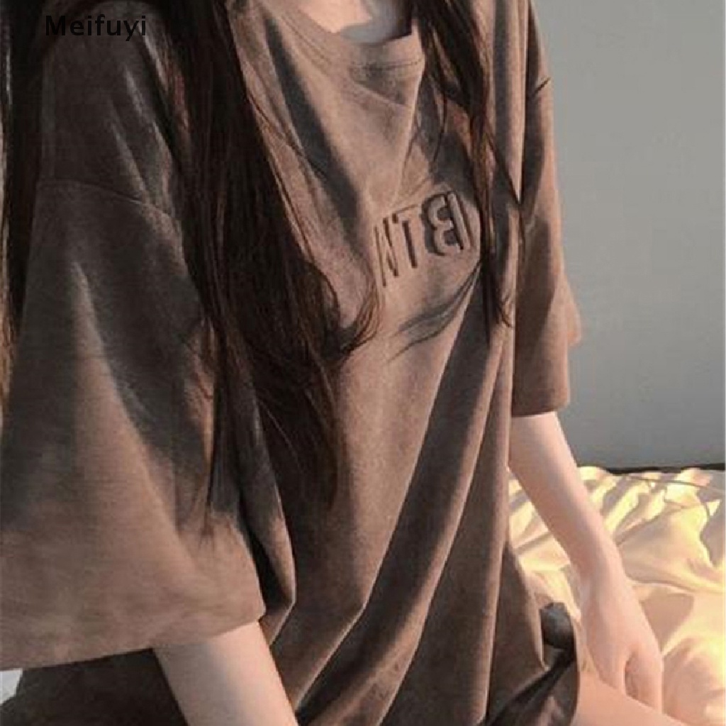 Áo Thun Ngắn Tay Cổ Tròn Dáng Rộng Màu Trơn Thời Trang Mùa Hè Cho Nữ