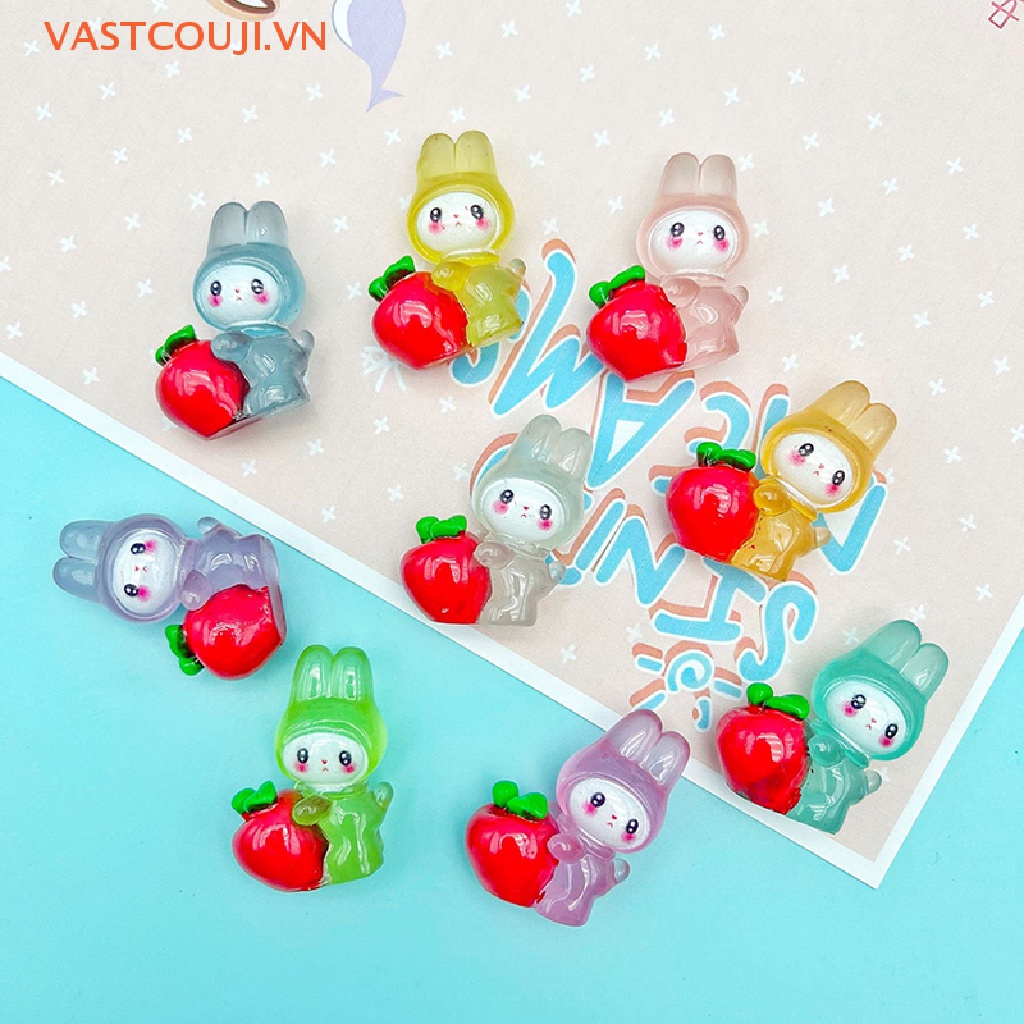 Bộ 2 Phụ Kiện Trang Trí Hình Thỏ Bằng Nhựa Resin Màu Dạ Quang DIY