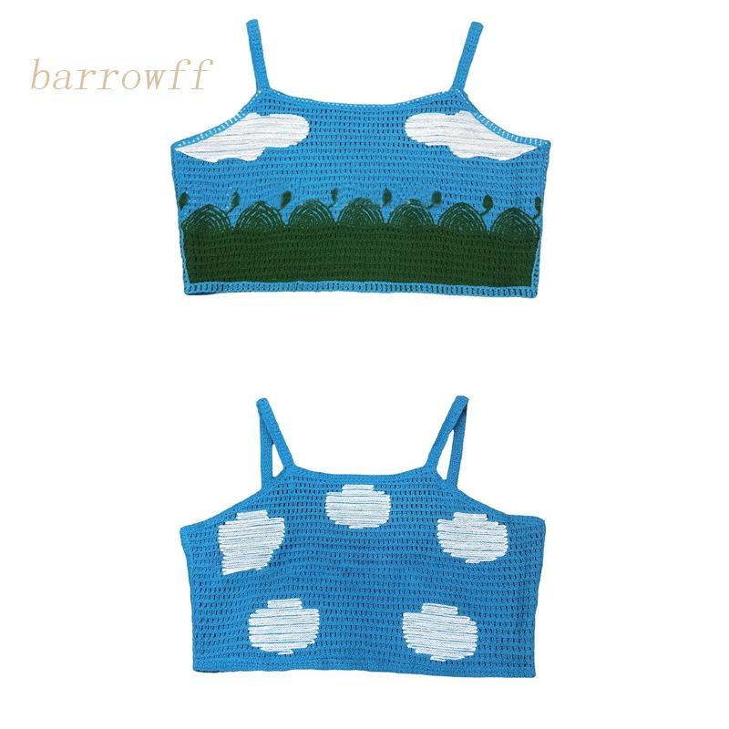 Brroa Áo Croptop Dệt Kim Không Tay In Họa Tiết Tranh Sơn Dầu Thời Trang Mùa Hè Cho Nữ