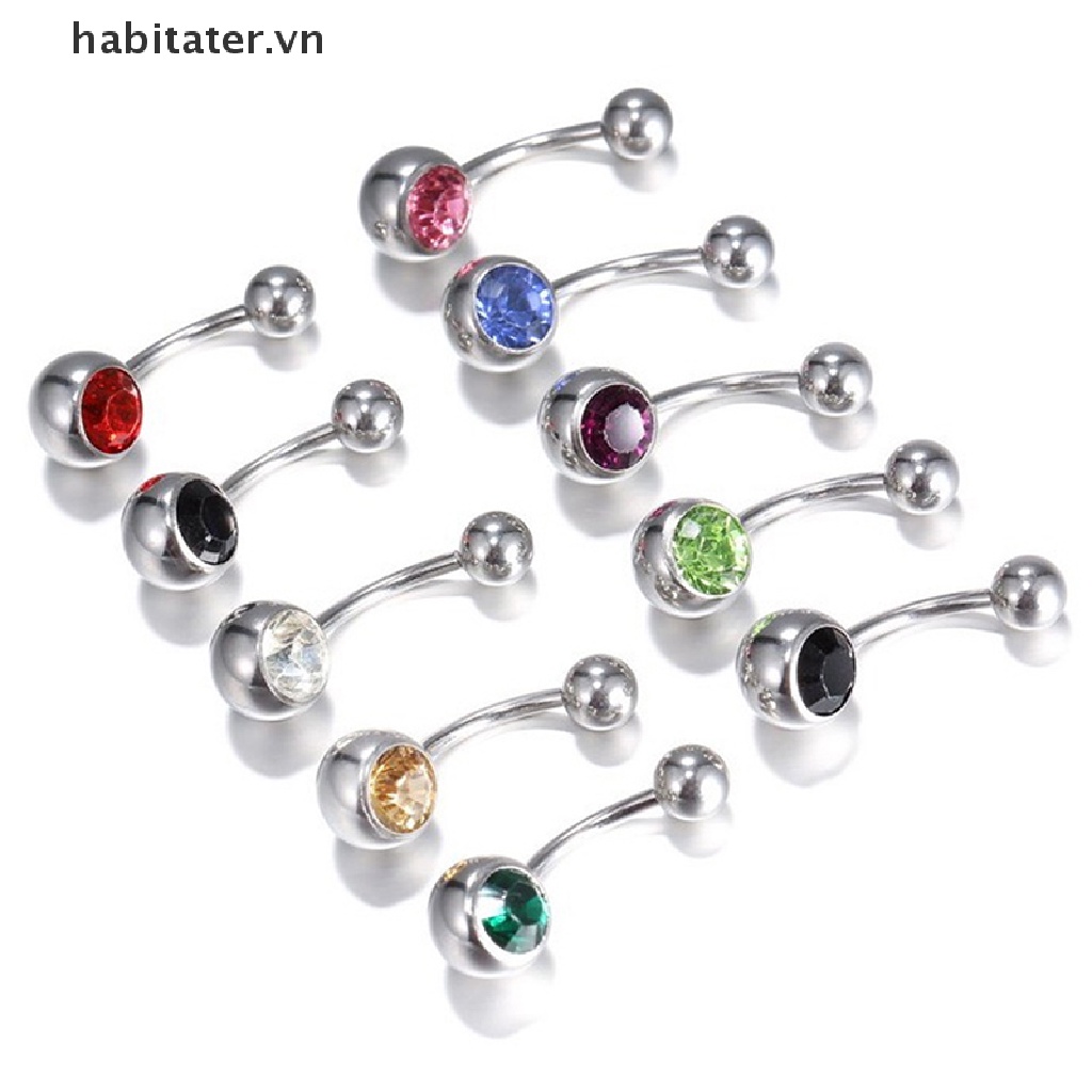 Set 10 / 12 / 15 Khuyên Rốn Thép Không Gỉ Đính Đá Pha Lê