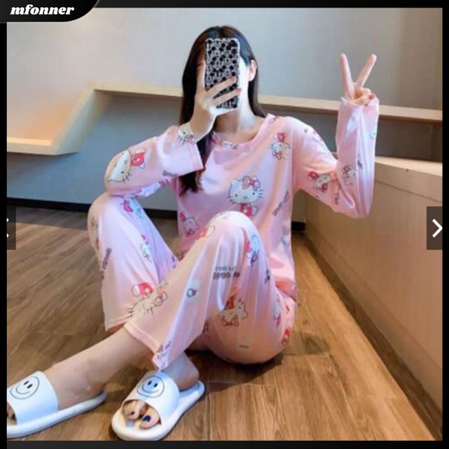 Bộ Đồ Ngủ 2 Món Bằng Lụa Sữa + Quần Dài Mềm Mại Thoải Mái In Họa Tiết Hoạt Hình Cho Nữ