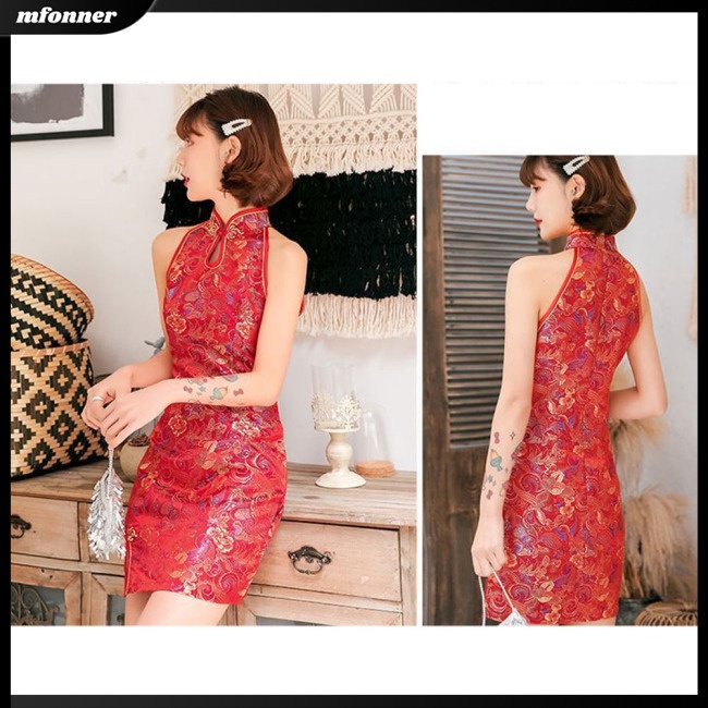 Đầm Sườn Xám Không Tay Cổ Đứng Dáng Chữ A Xẻ Tà Gợi Cảm Dành Cho Nữ