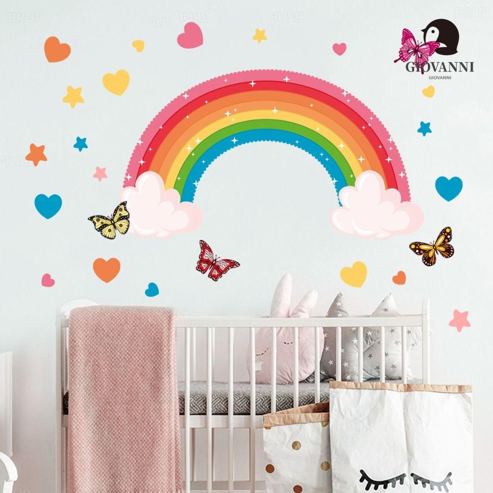 Miếng Dán Tường Trang Trí Hình Cầu Vồng 3D Sáng Tạo Chống Nước Dễ Sử Dụng Cho Phòng Ngủ Của Bé Gái