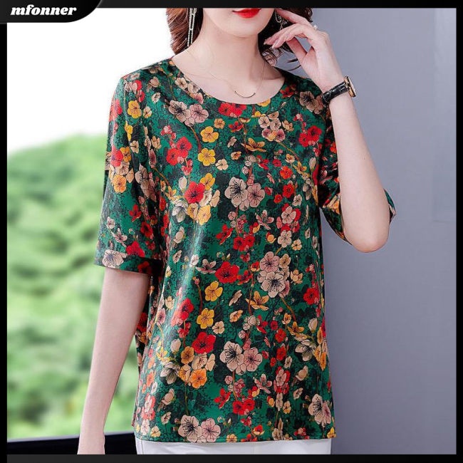 Áo Thun Tay Ngắn Dáng Rộng In Họa Tiết Hoa Đơn Giản Thời Trang Cho Nữ