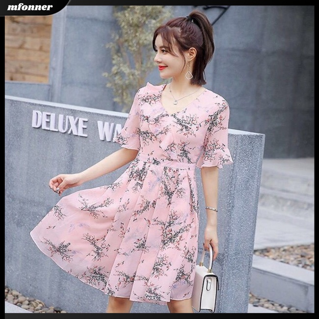 Đầm Chiffon Tay Ngắn In Hoa Thời Trang Mùa Hè Xinh Xắn Cho Nữ