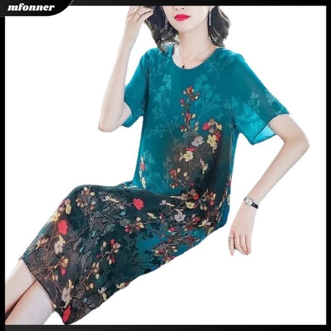 Đầm Tay Ngắn Cổ Tròn Dáng Ôm In Họa Tiết Hoa Xinh Xắn Thời Trang Cho Nữ