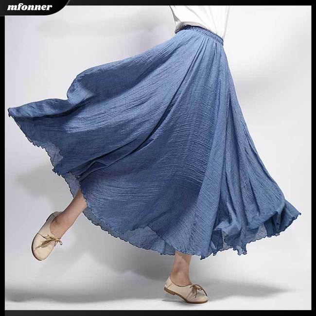Chân Váy Dài Vải Lanh Cotton Màu Sắc Thời Trang Cho Nữ